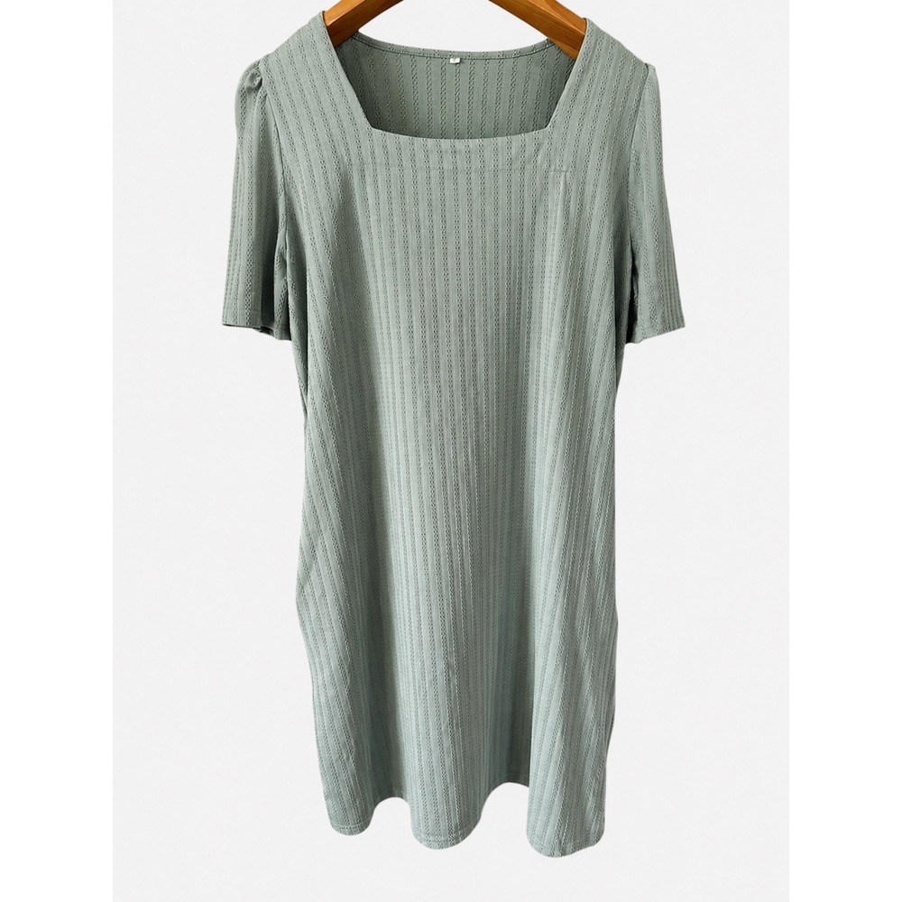 Unbranded Shift Dress Women XL Sage Green Excellent Textured Knit Square Neck - Picture 2 of 14